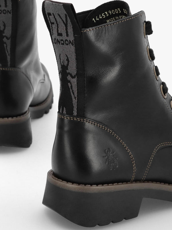 Ragi Black Rug Leather Ankle Boots