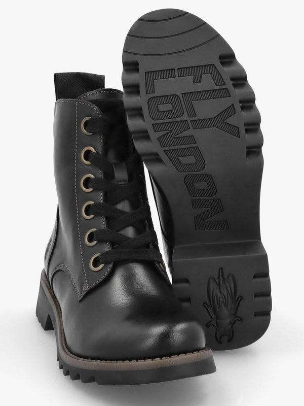 Ragi Black Rug Leather Ankle Boots