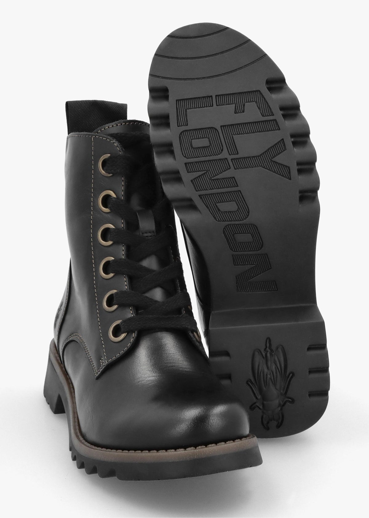 Ragi Black Rug Leather Ankle Boots
