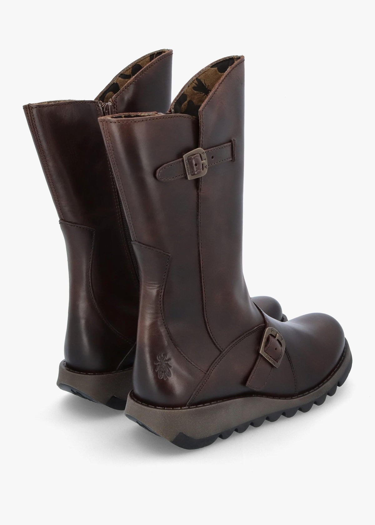 Mes II Dark Brown Leather Low Wedge Calf Boots