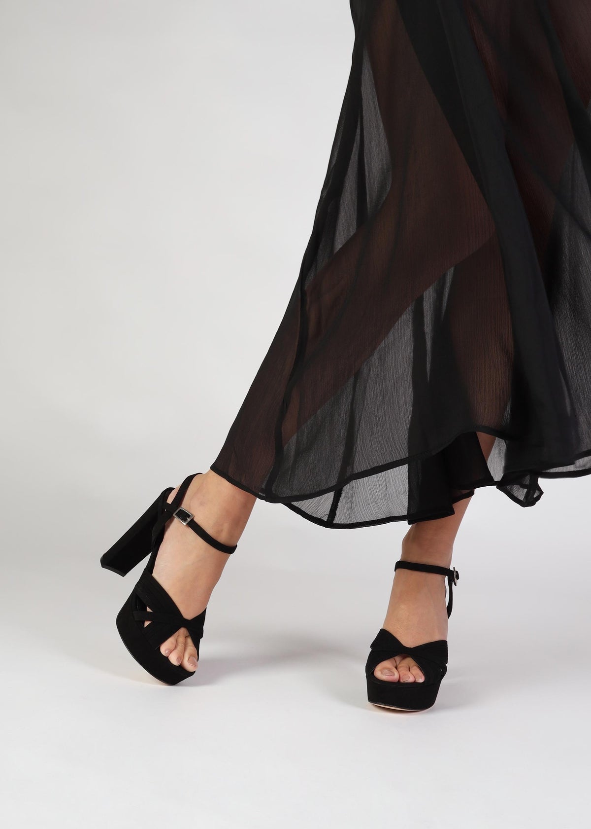 Aknot Black Suede Platform Heeled Sandals