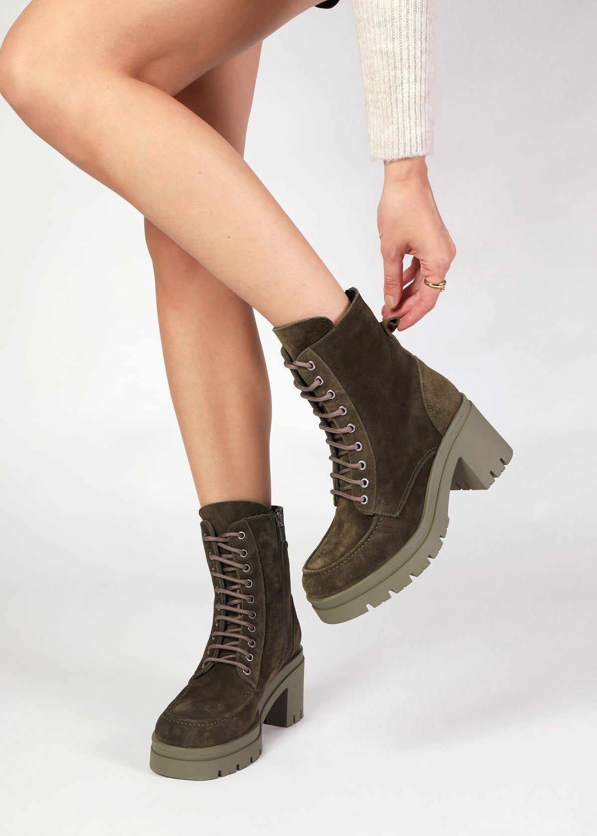 Bella Green Suede Block Heel Ankle Boots