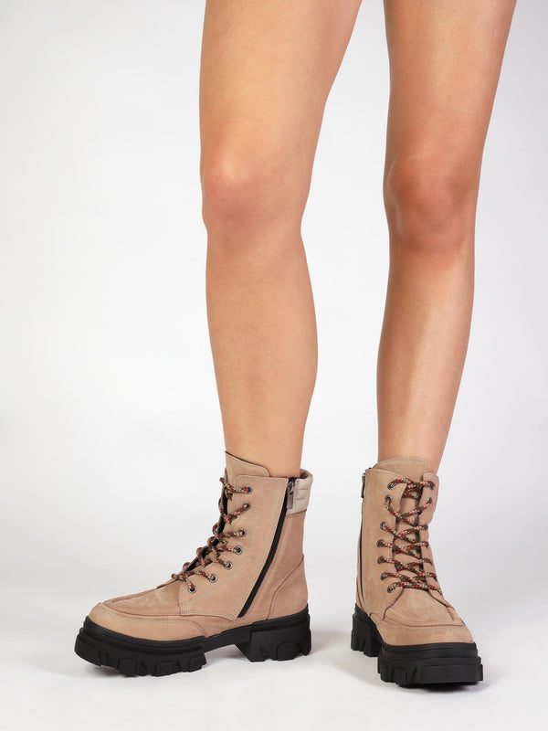 Betro Beige Nubuck Leather Chunky Ankle Boots