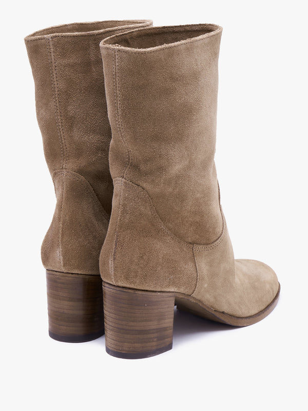 Gigi Taupe Suede Block Heel Calf Boots