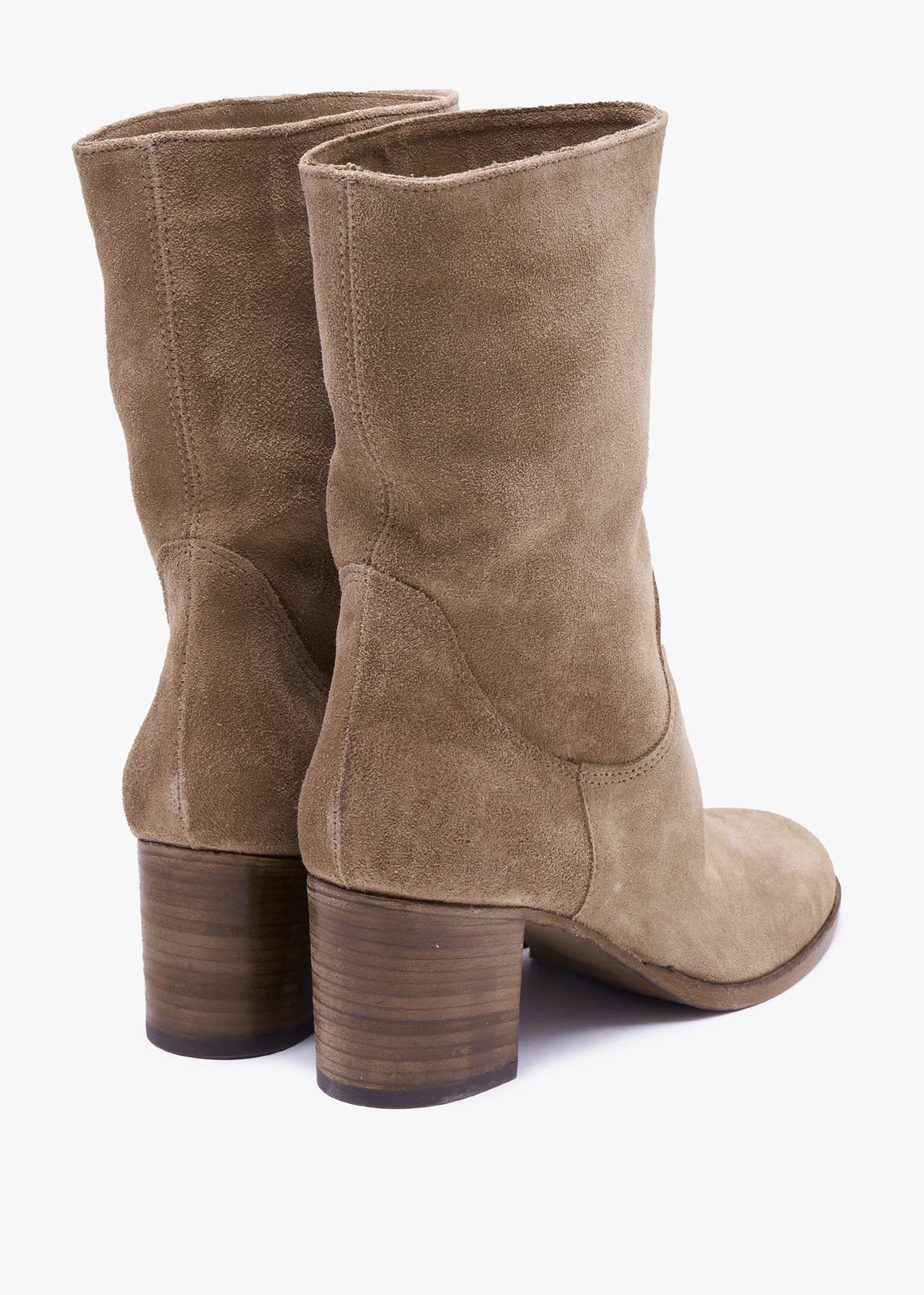 Gigi Taupe Suede Block Heel Calf Boots