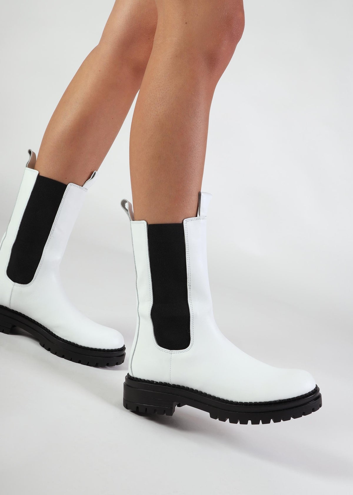 Izzie White Leather Elongated Chelsea Boots