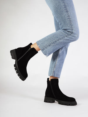 Lagos Black Suede Chunky Low Block Heel Ankle Boots
