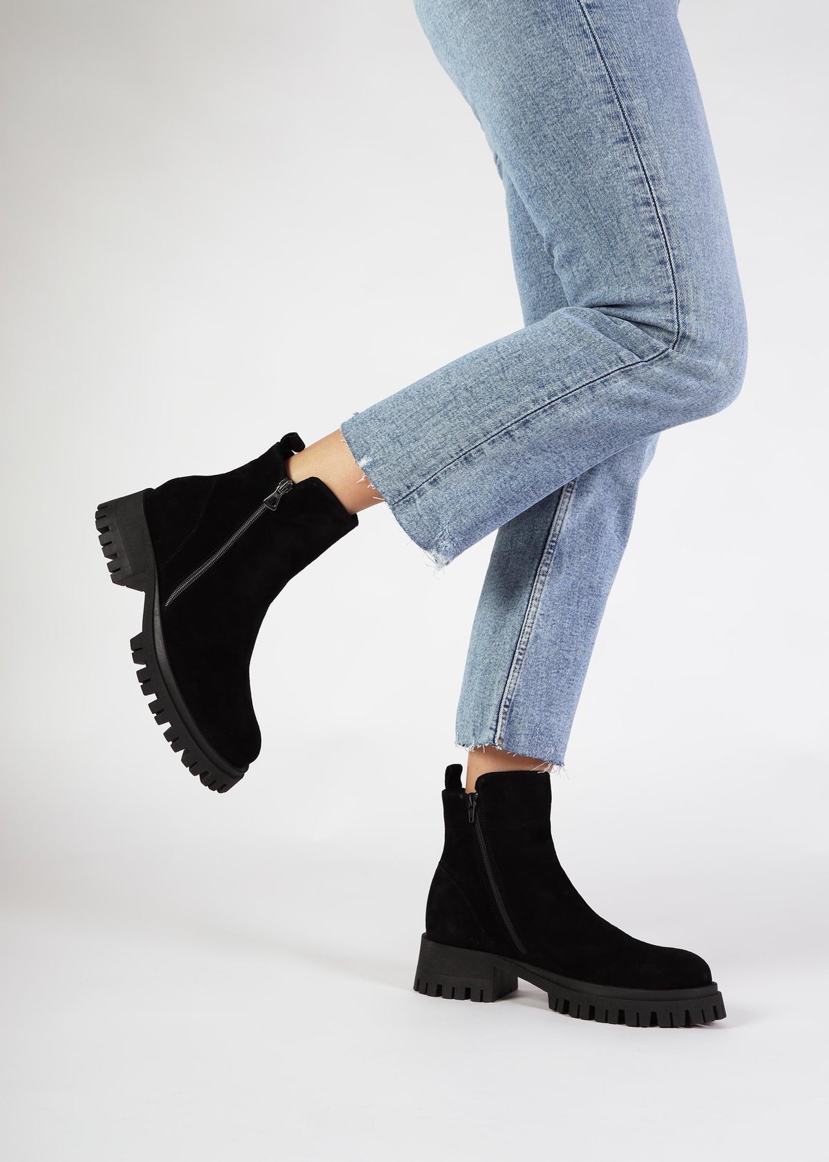 Lagos Black Suede Chunky Low Block Heel Ankle Boots