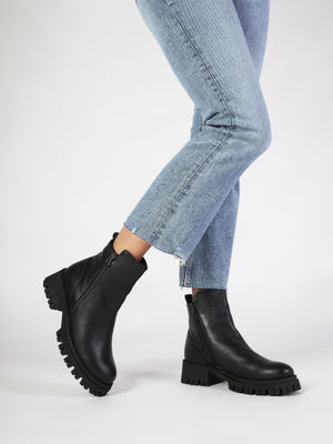 Lagos Black Leather Chunky Low Block Heel Ankle Boots