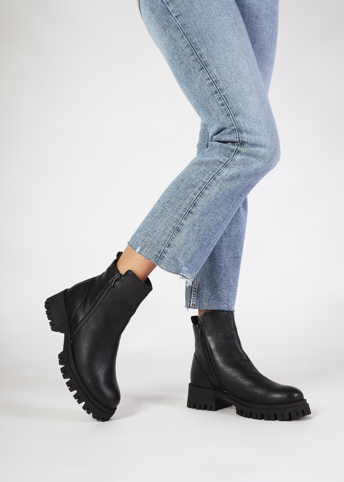 Lagos Black Leather Chunky Low Block Heel Ankle Boots