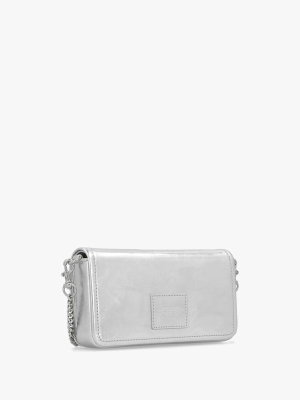 The Metallic Leather Chain Silver Mini Cross-Body Bag