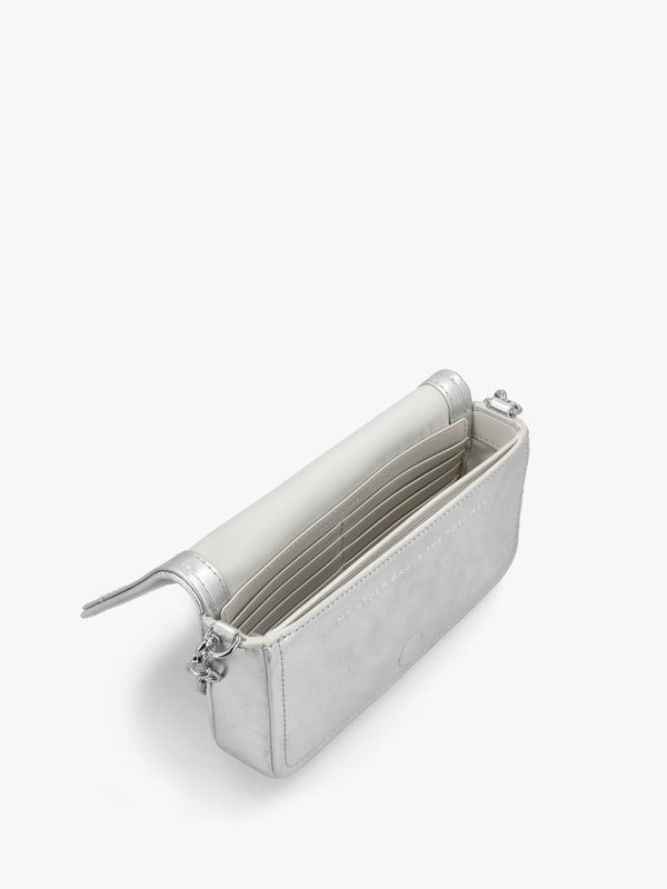 The Metallic Leather Chain Silver Mini Cross-Body Bag