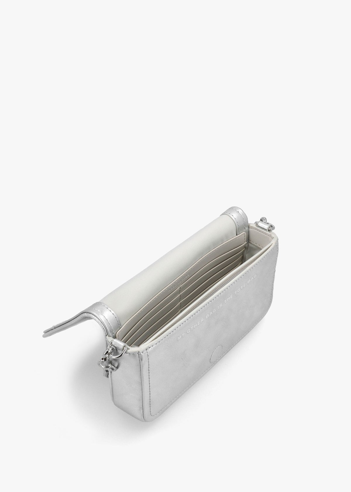 The Metallic Leather Chain Silver Mini Cross-Body Bag