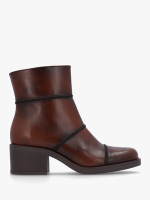 Tabitha Brown Leather Block Heel Ankle Boots