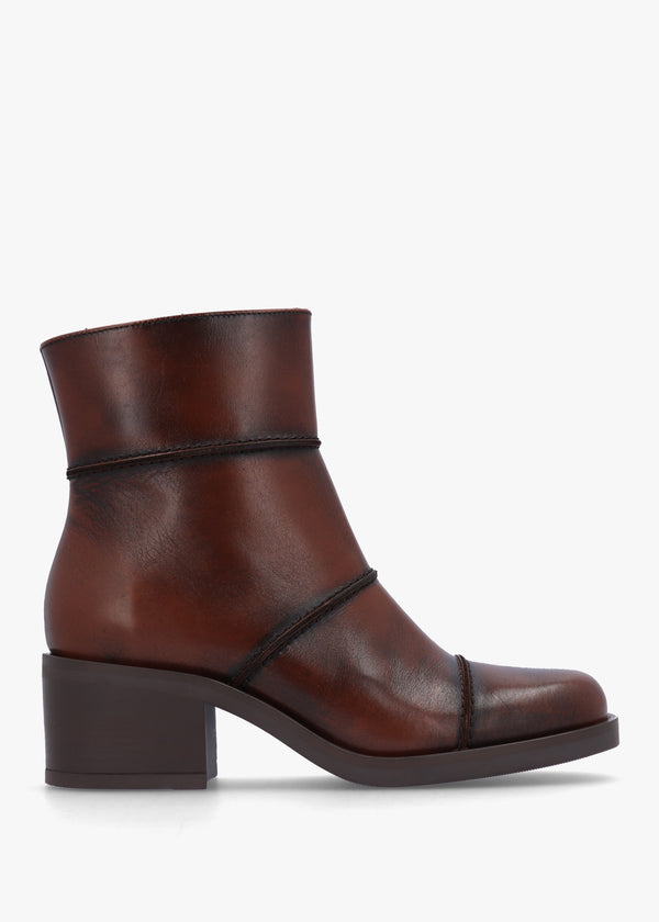 Tabitha Brown Leather Block Heel Ankle Boots
