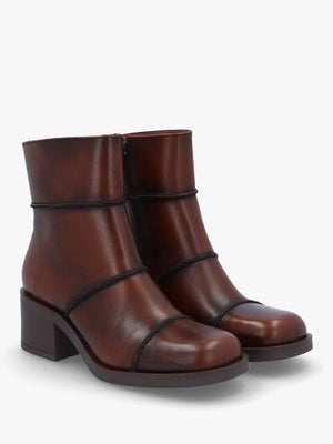 Tabitha Brown Leather Block Heel Ankle Boots