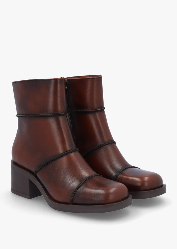 Tabitha Brown Leather Block Heel Ankle Boots