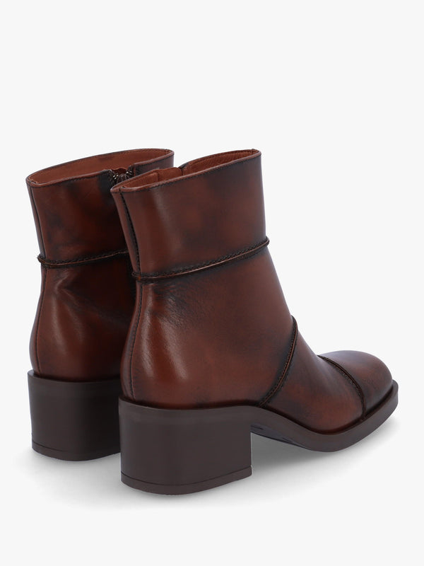 Tabitha Brown Leather Block Heel Ankle Boots