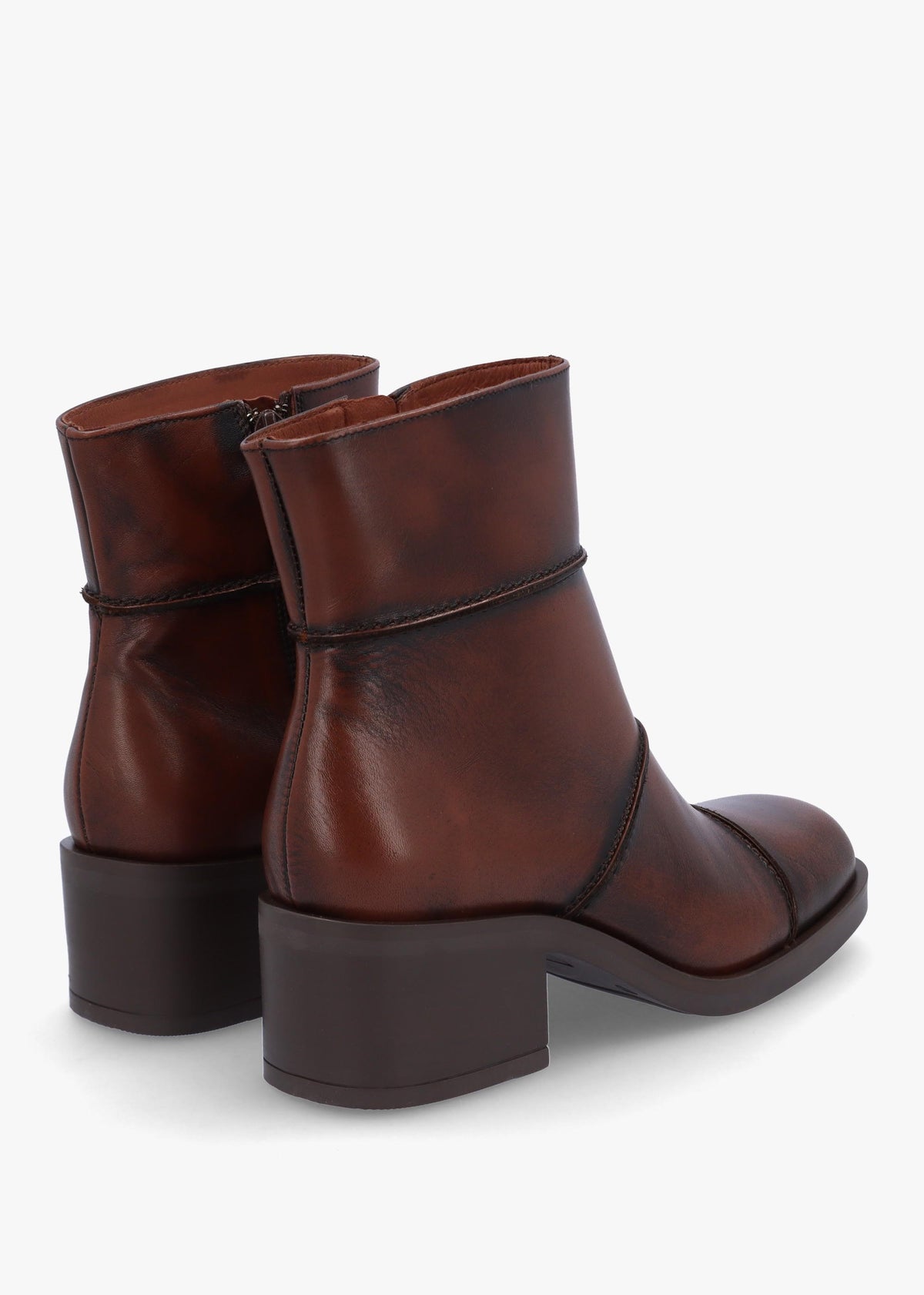 Tabitha Brown Leather Block Heel Ankle Boots