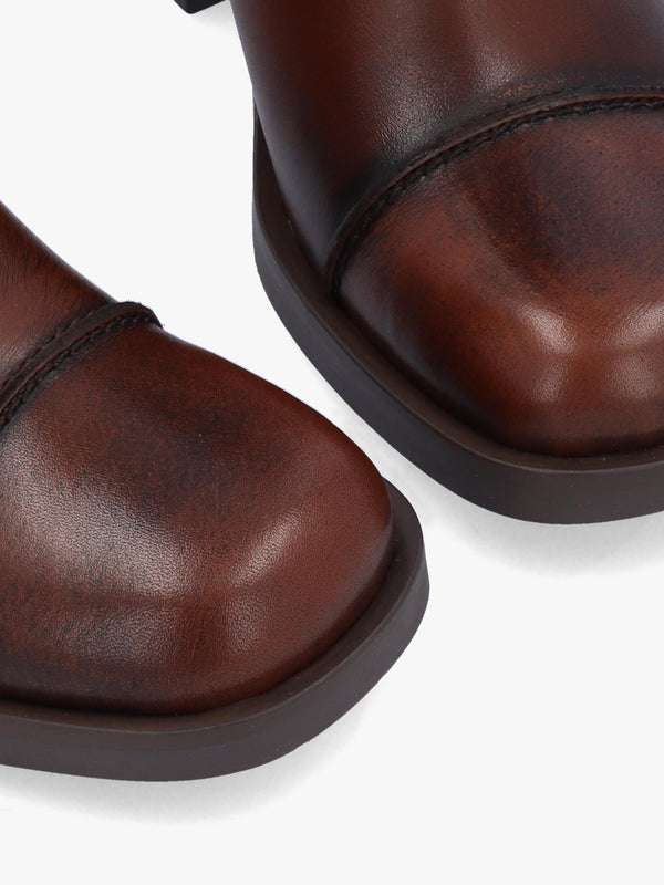 Tabitha Brown Leather Block Heel Ankle Boots