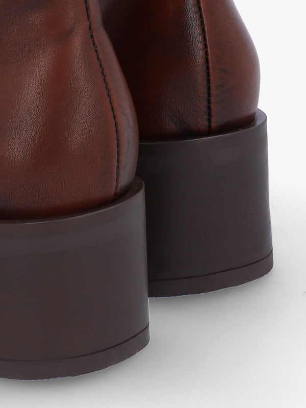 Tabitha Brown Leather Block Heel Ankle Boots