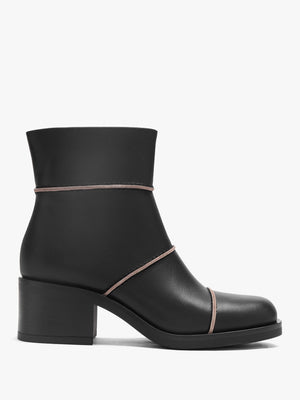 Tabitha Black Leather Block Heel Ankle Boots