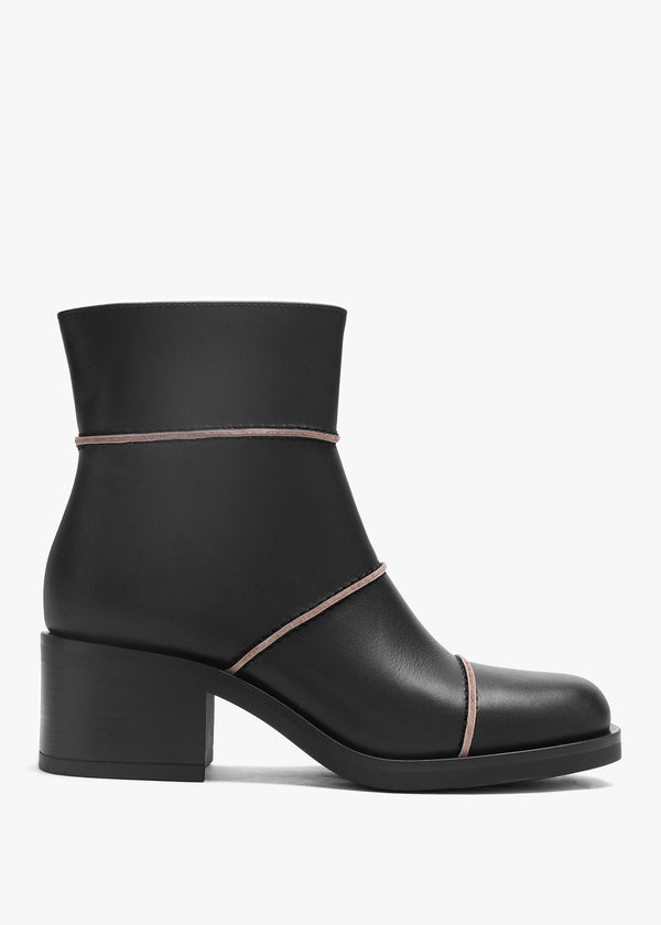Tabitha Black Leather Block Heel Ankle Boots