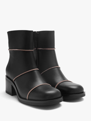 Tabitha Black Leather Block Heel Ankle Boots