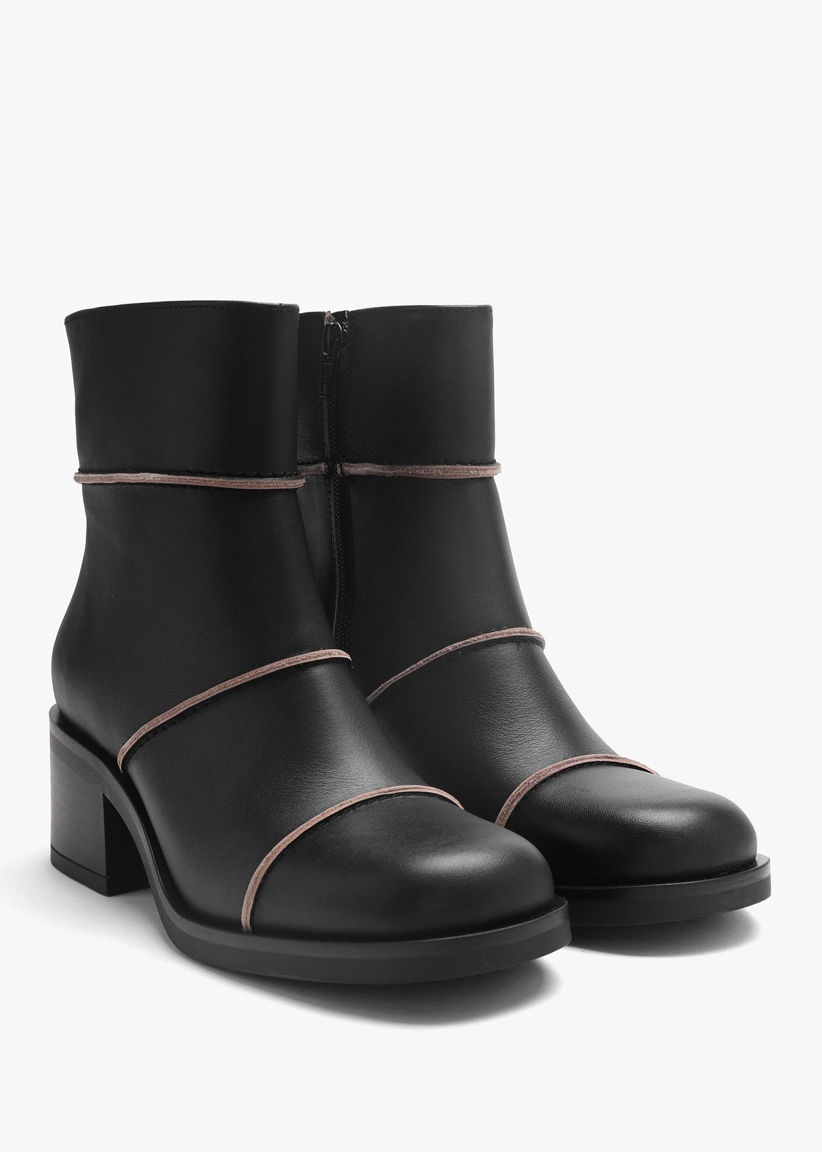 Tabitha Black Leather Block Heel Ankle Boots