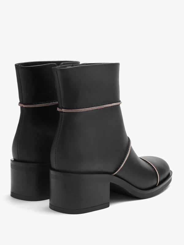 Tabitha Black Leather Block Heel Ankle Boots