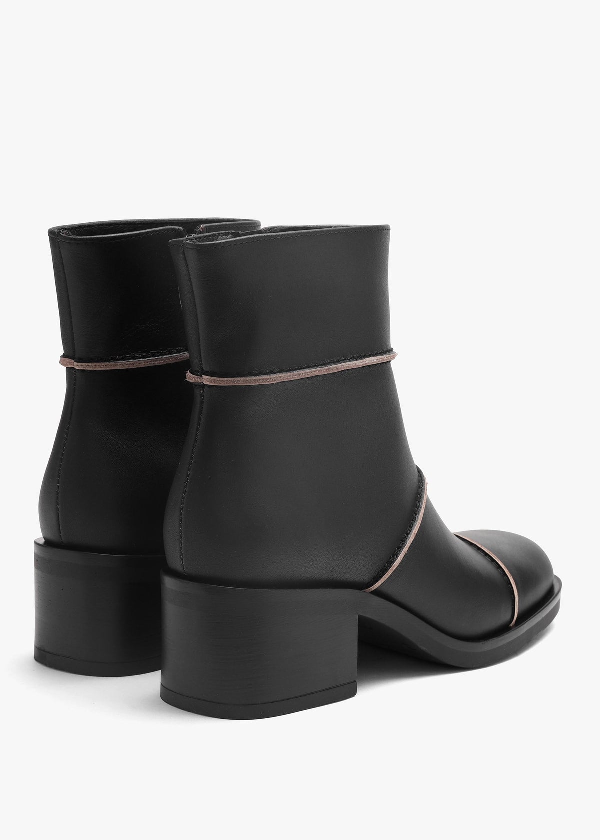 Tabitha Black Leather Block Heel Ankle Boots
