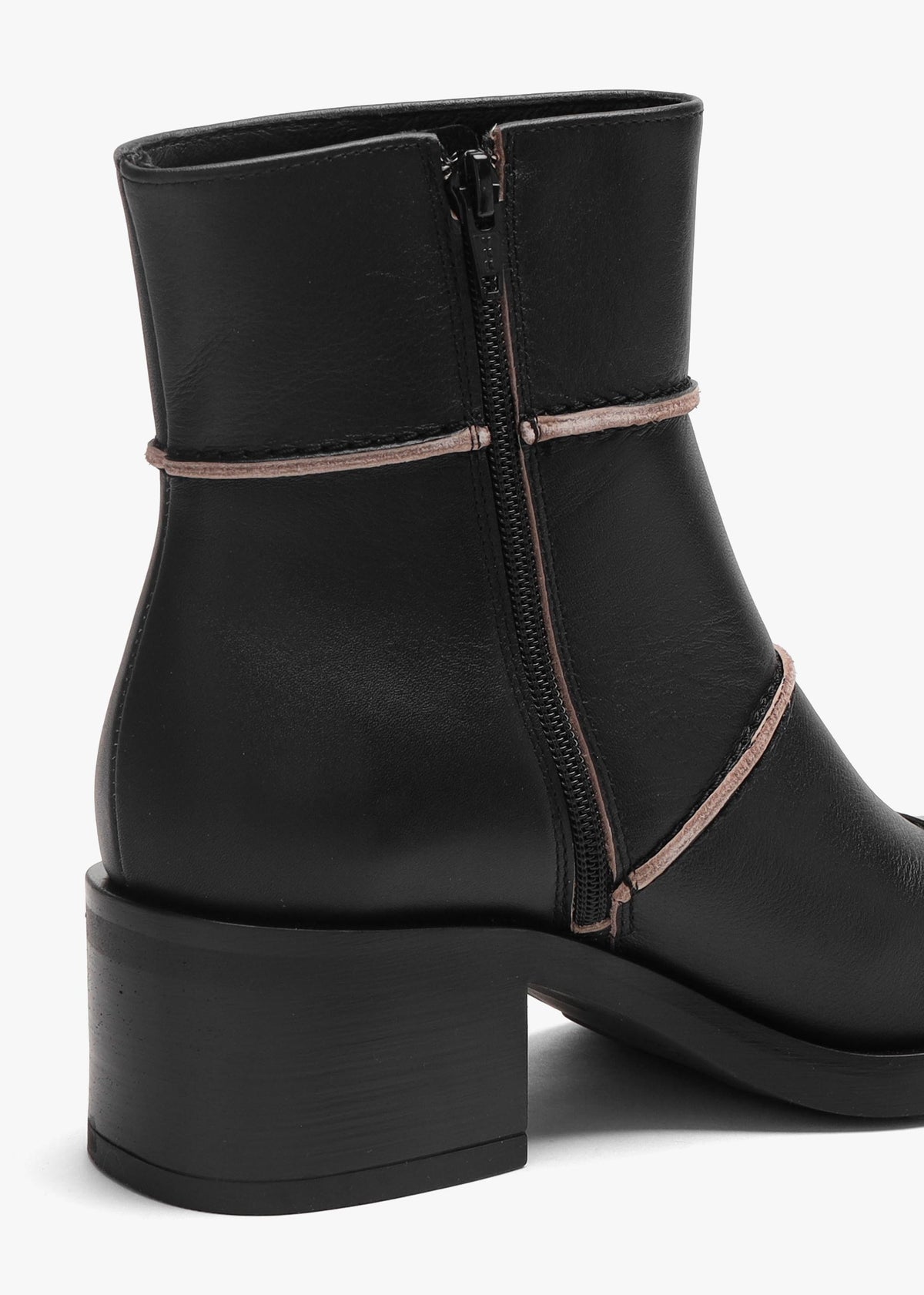 Tabitha Black Leather Block Heel Ankle Boots