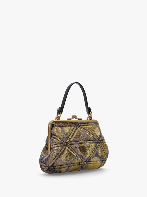 Granny Frame Gold Metallic Lurex Polka-Dot Jacquard Purse On A Chain