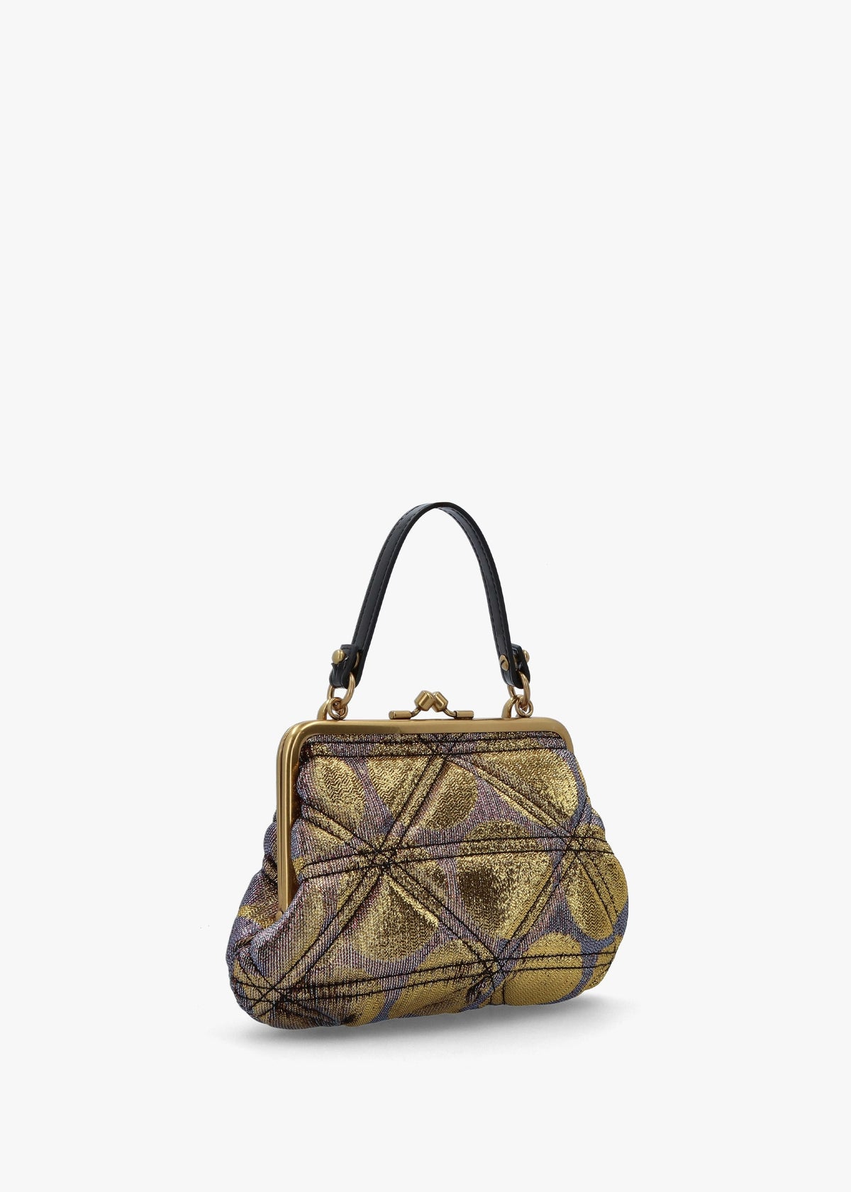 Granny Frame Gold Metallic Lurex Polka-Dot Jacquard Purse On A Chain