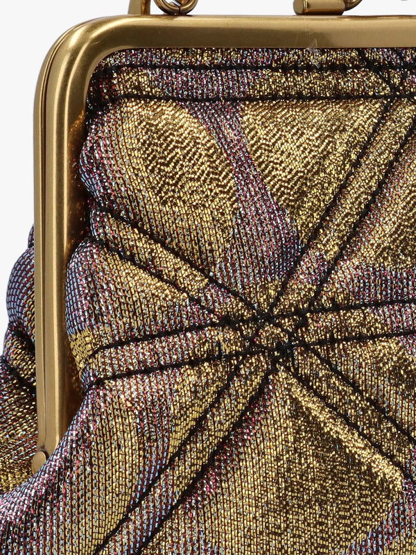 Granny Frame Gold Metallic Lurex Polka-Dot Jacquard Purse On A Chain