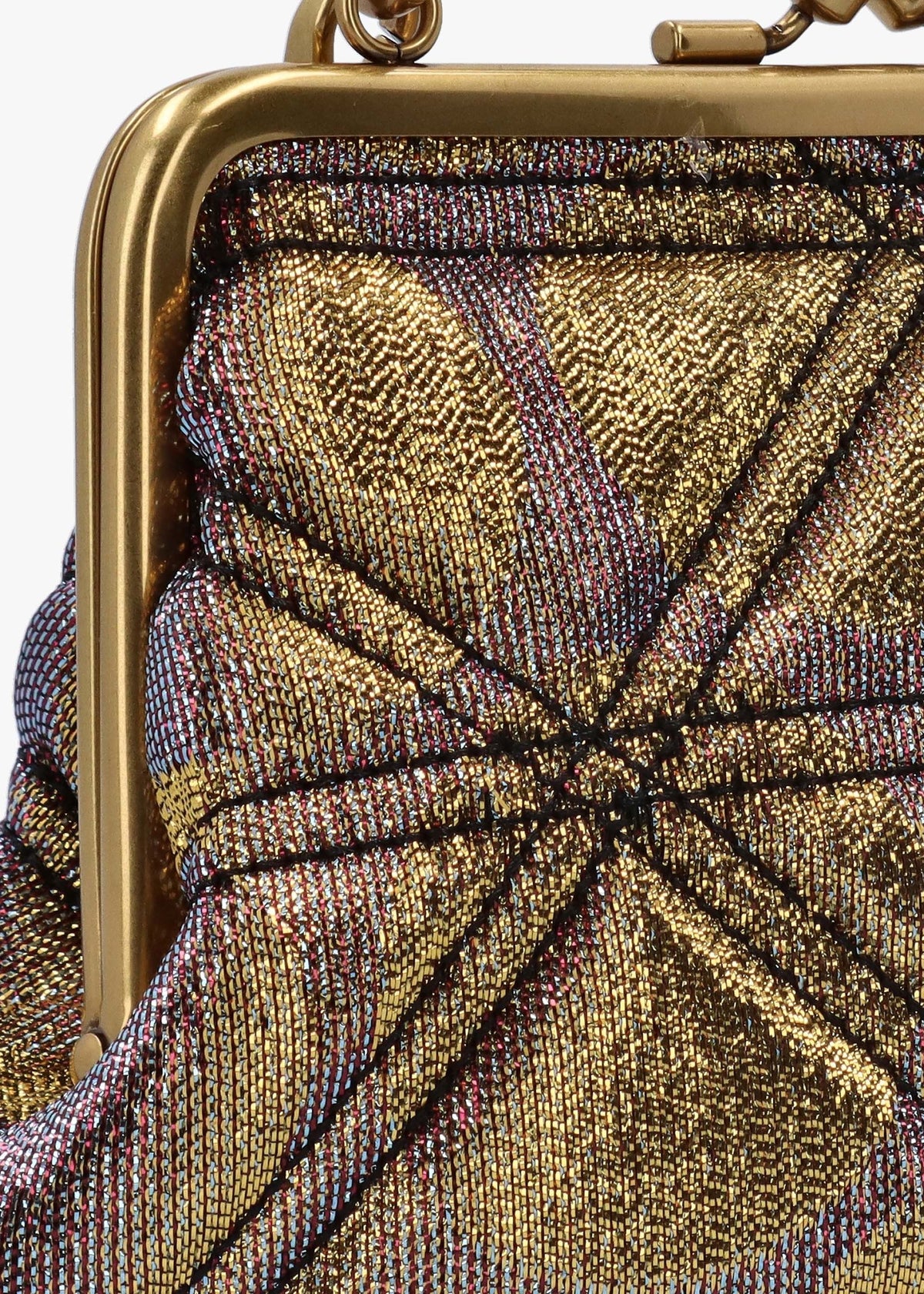 Granny Frame Gold Metallic Lurex Polka-Dot Jacquard Purse On A Chain