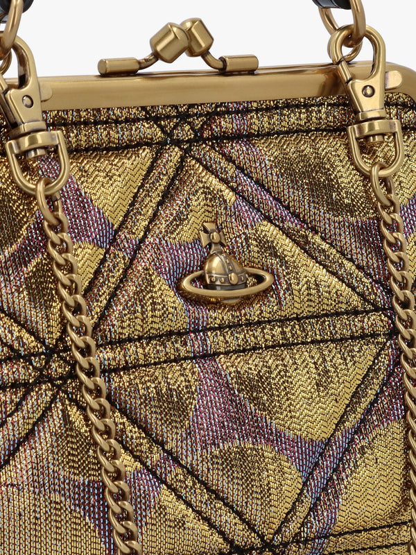 Granny Frame Gold Metallic Lurex Polka-Dot Jacquard Purse On A Chain