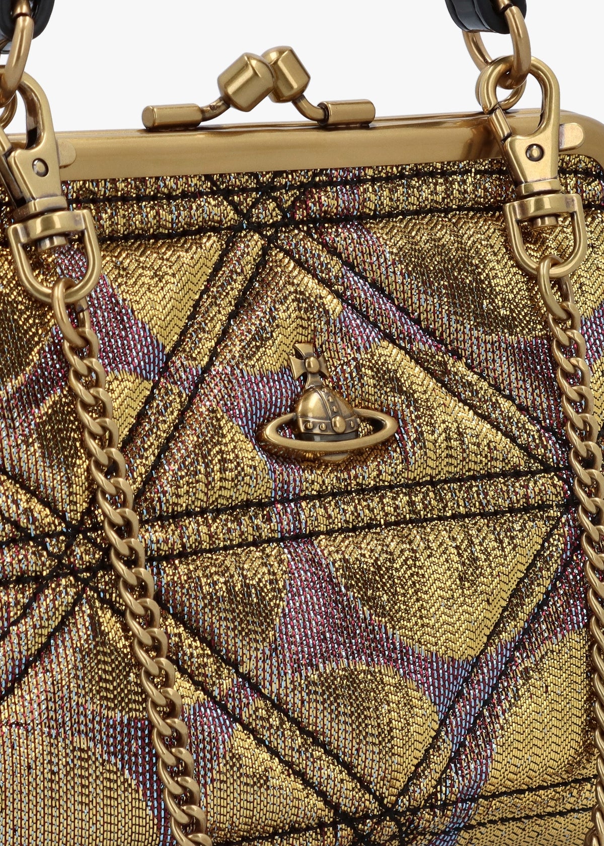 Granny Frame Gold Metallic Lurex Polka-Dot Jacquard Purse On A Chain