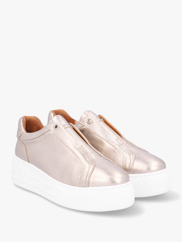 Aneeba Gold Metallic Leather Slip On Trainers