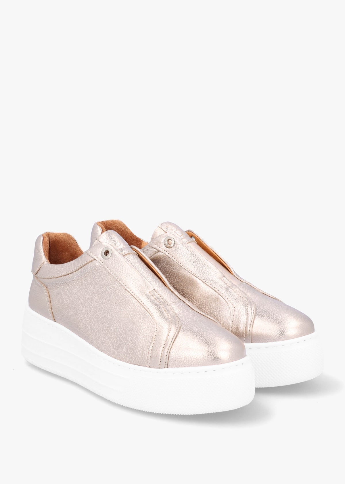 Aneeba Gold Metallic Leather Slip On Trainers