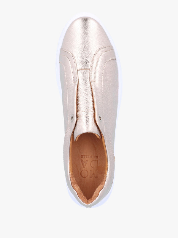 Aneeba Gold Metallic Leather Slip On Trainers