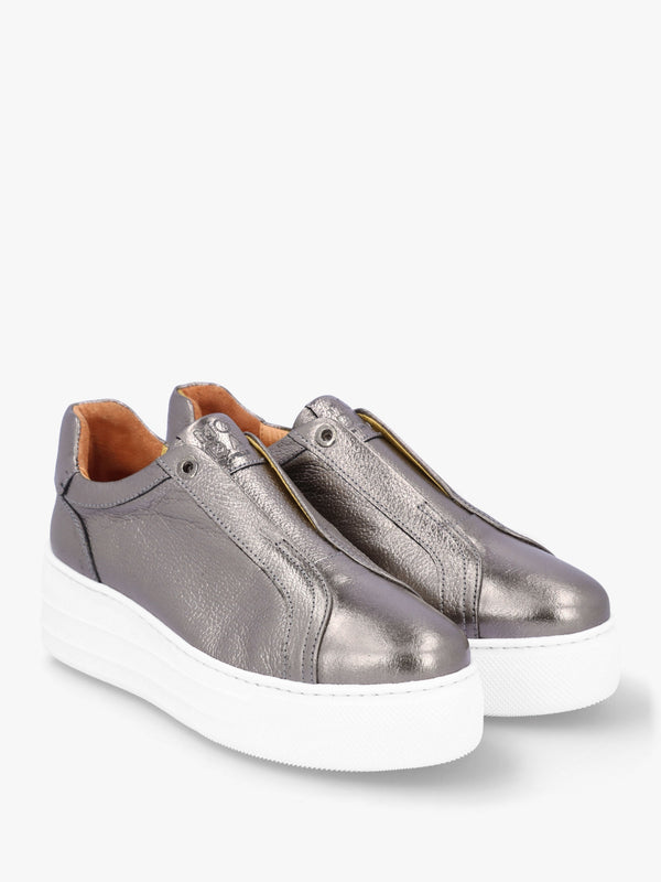 Aneeba Pewter Metallic Leather Slip On Trainers