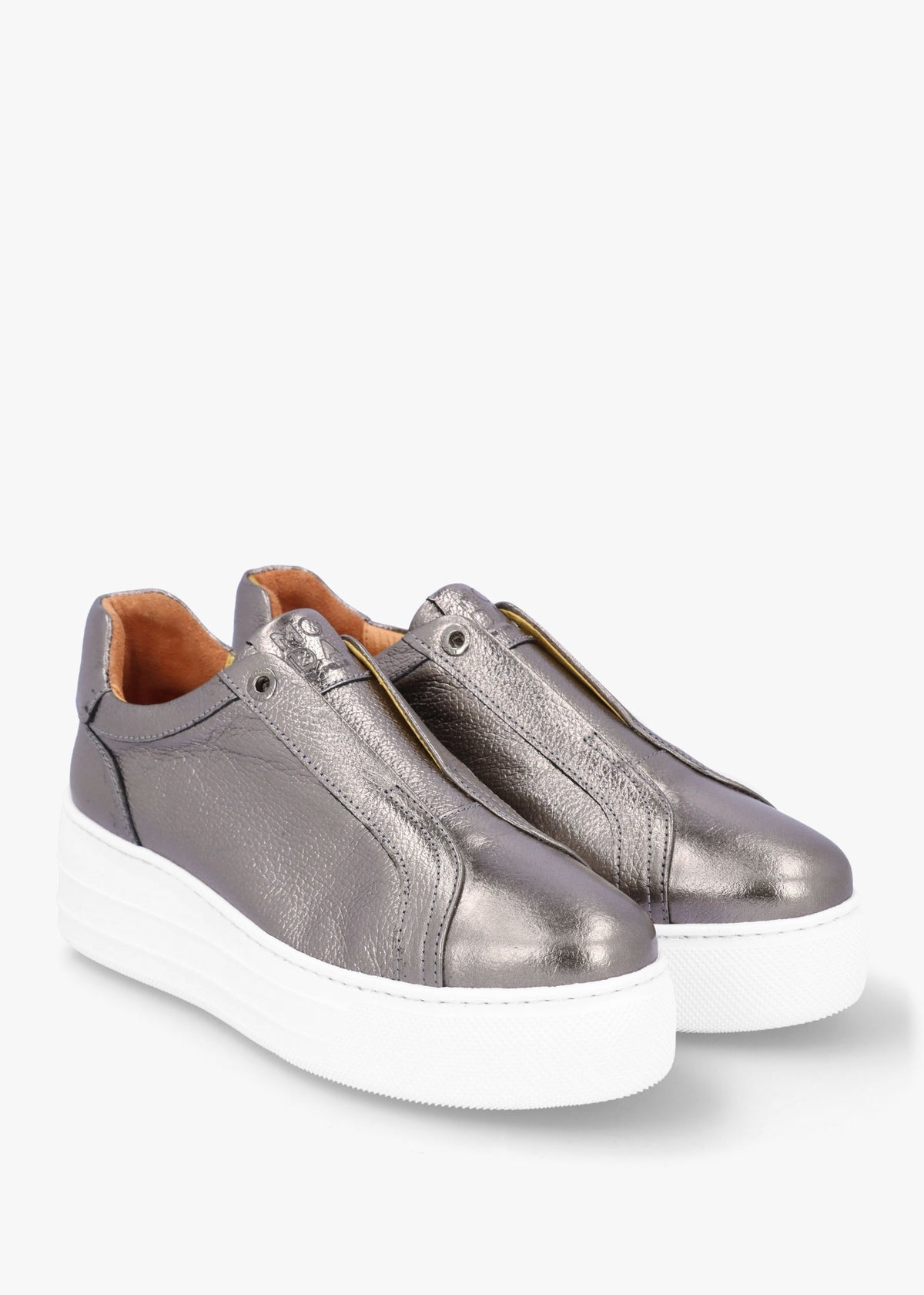Aneeba Pewter Metallic Leather Slip On Trainers