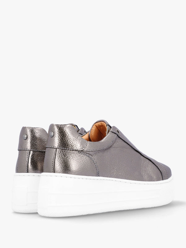 Aneeba Pewter Metallic Leather Slip On Trainers