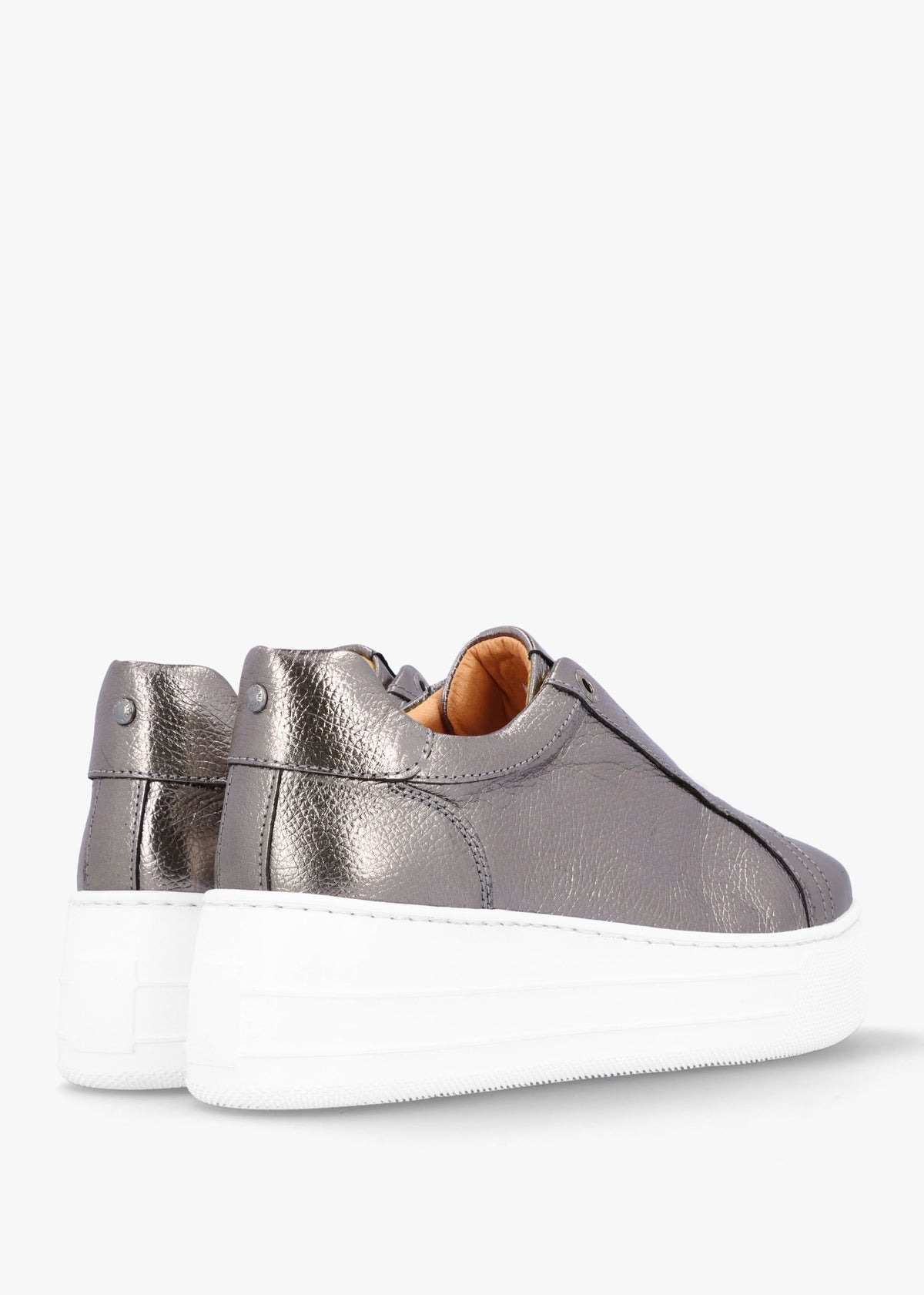 Aneeba Pewter Metallic Leather Slip On Trainers
