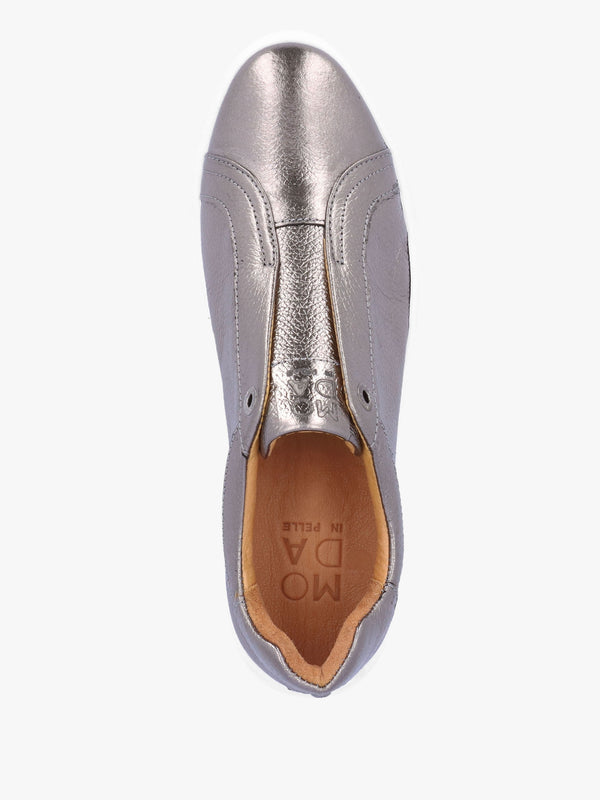 Aneeba Pewter Metallic Leather Slip On Trainers
