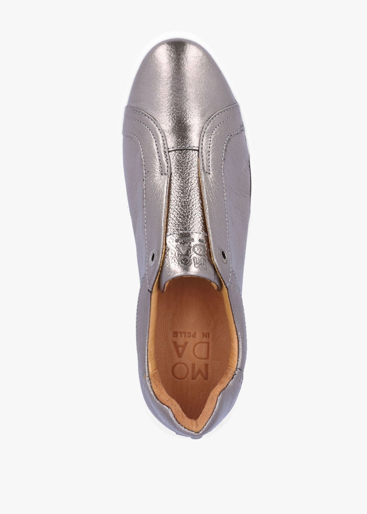 Aneeba Pewter Metallic Leather Slip On Trainers