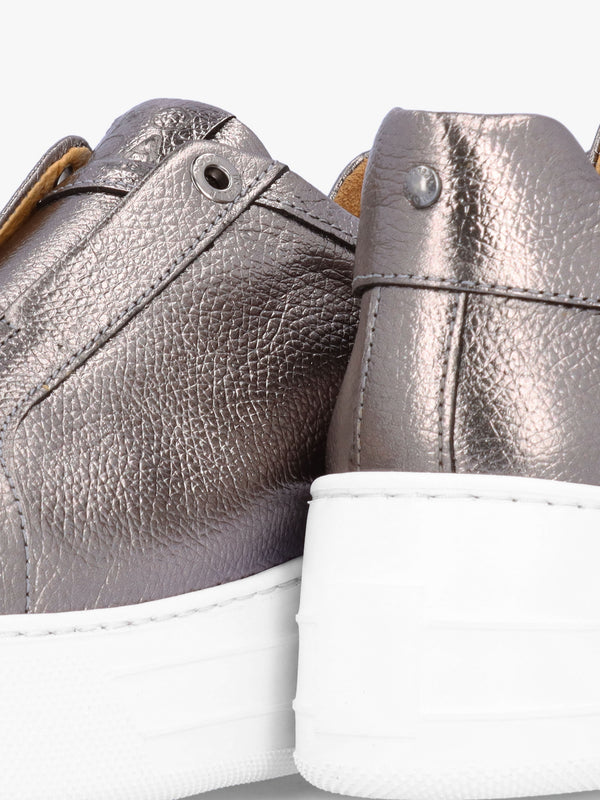Aneeba Pewter Metallic Leather Slip On Trainers