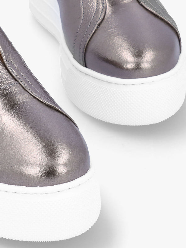 Aneeba Pewter Metallic Leather Slip On Trainers