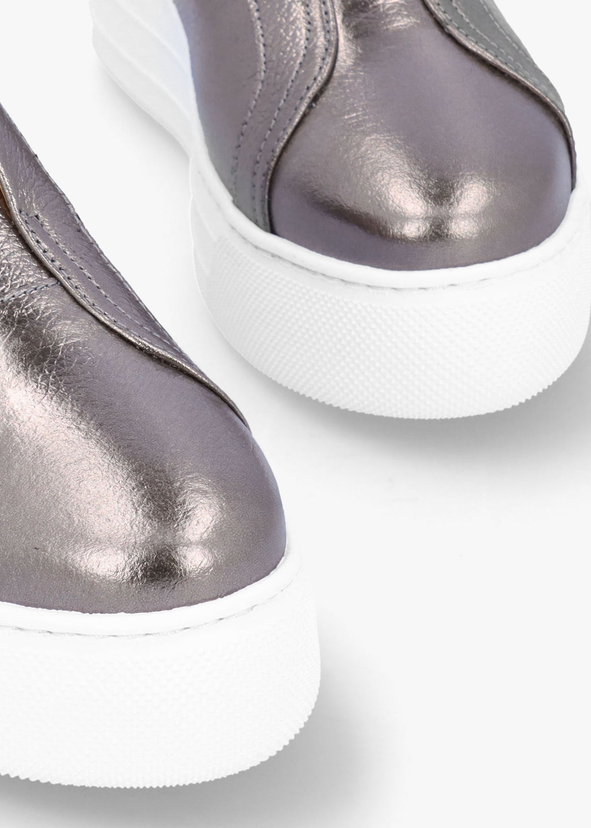 Aneeba Pewter Metallic Leather Slip On Trainers